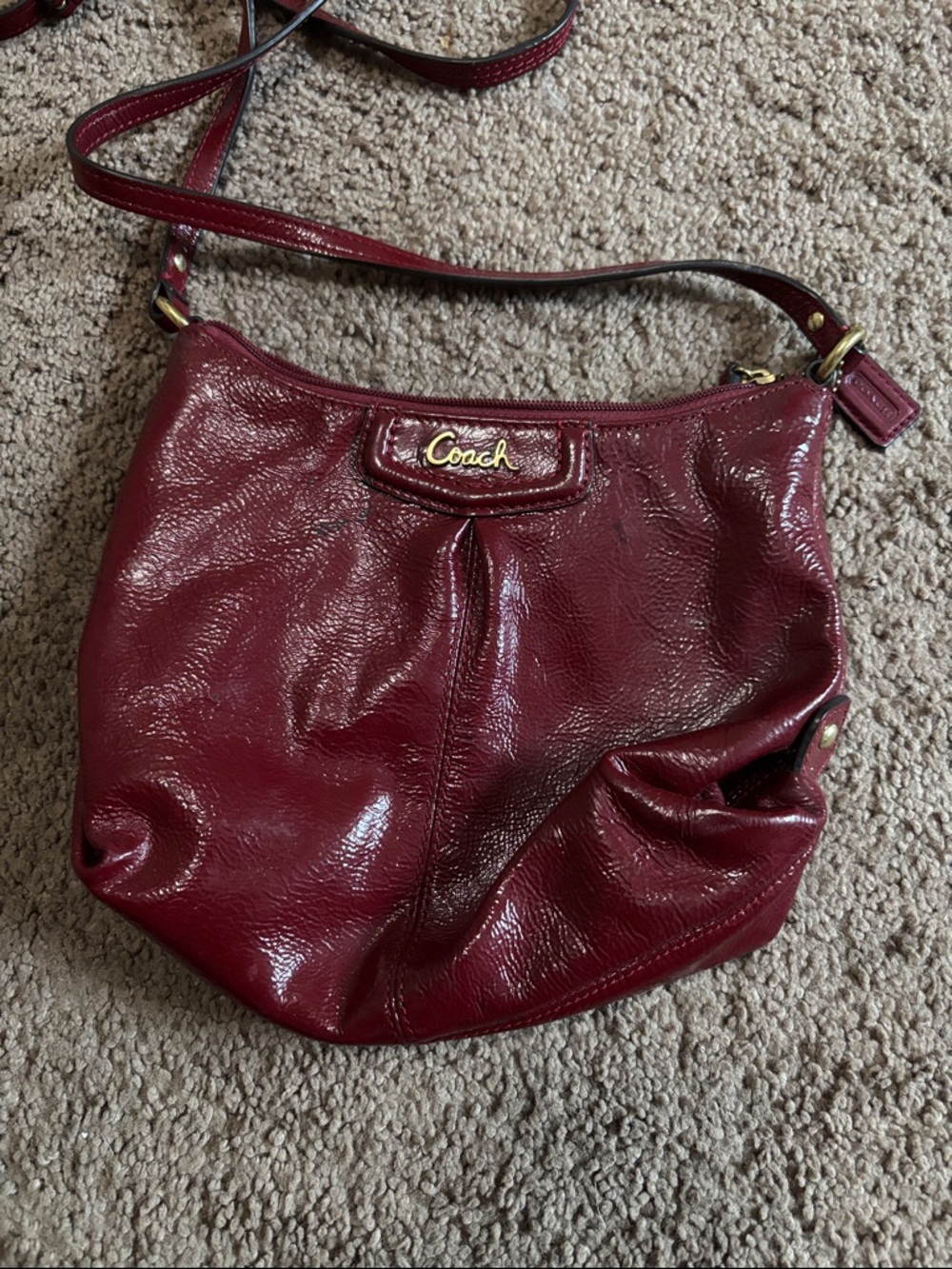 Coach Patent Leather Crossbody Bag in Burgundy